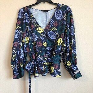 Eloquii Top Floral Long Sleeve Belt Cottagecore